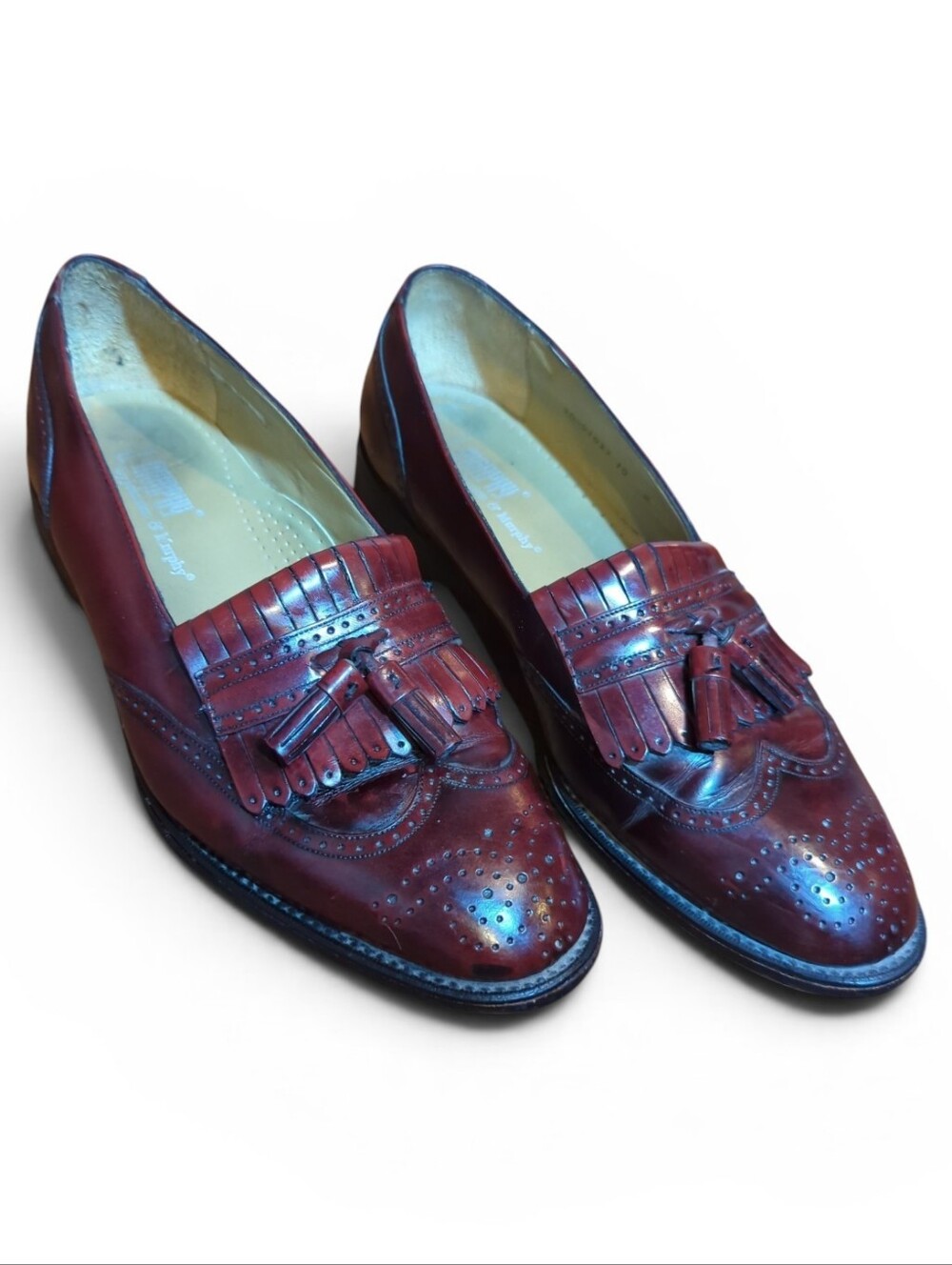 Johnston & Murphy Burgundy Oxblood Leather Tassel Wingtip Kiltie Loafers Ss 10